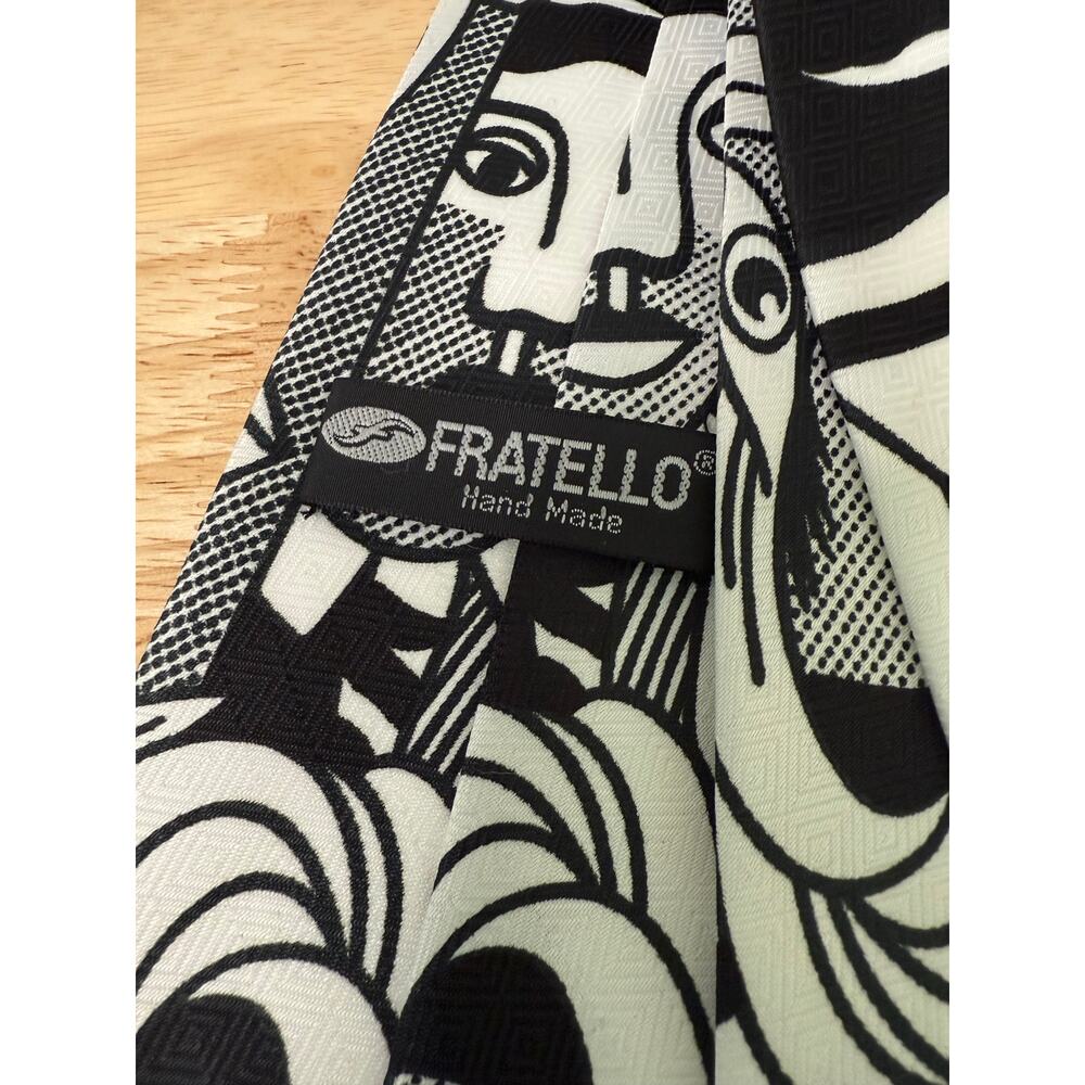 Fratello Men's Hand Made Neck Tie Picasso Inspired Black & White - Picture 5 of 13